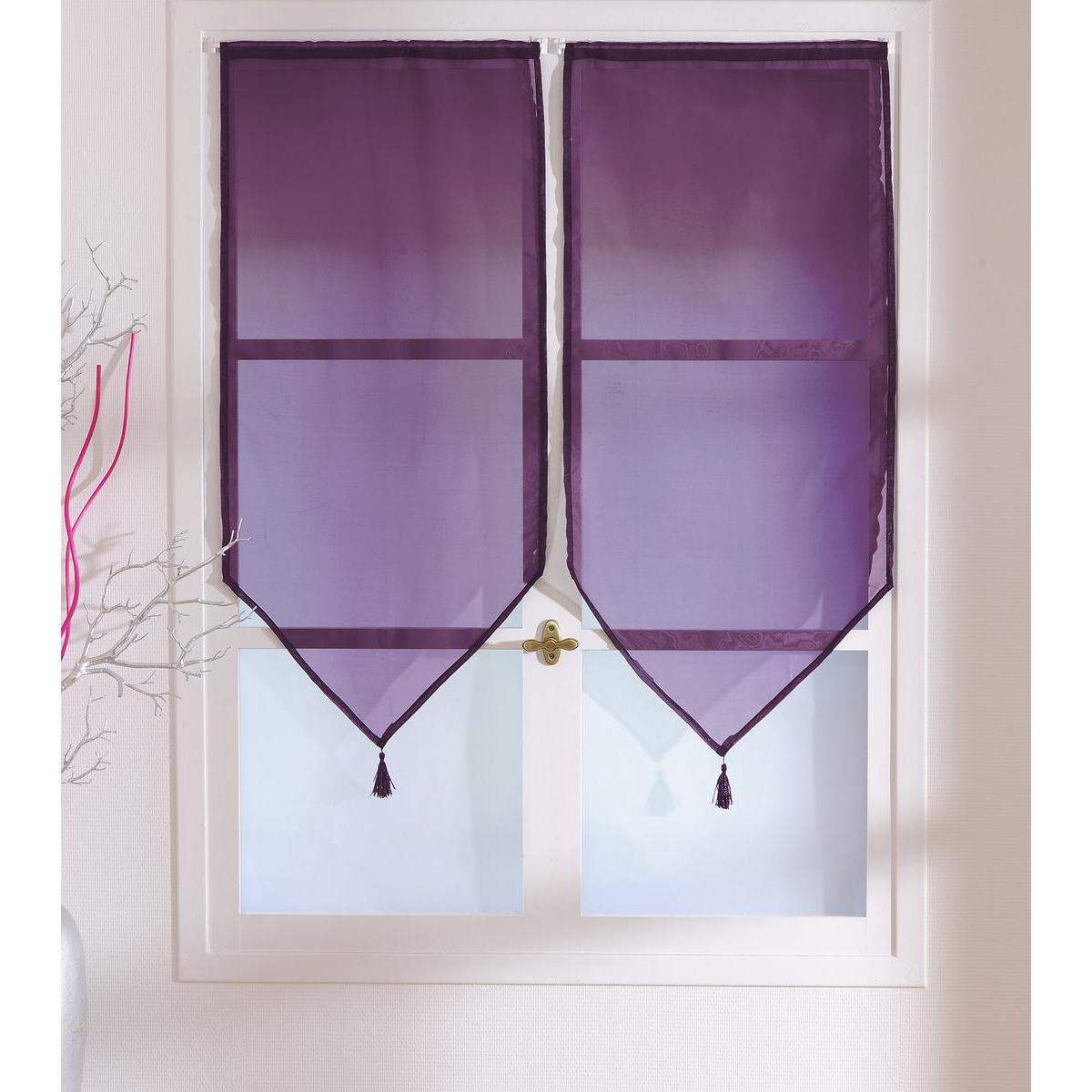 Paire de vitrages - 100% polyester - 60 x 120 cm - Violet aubergine