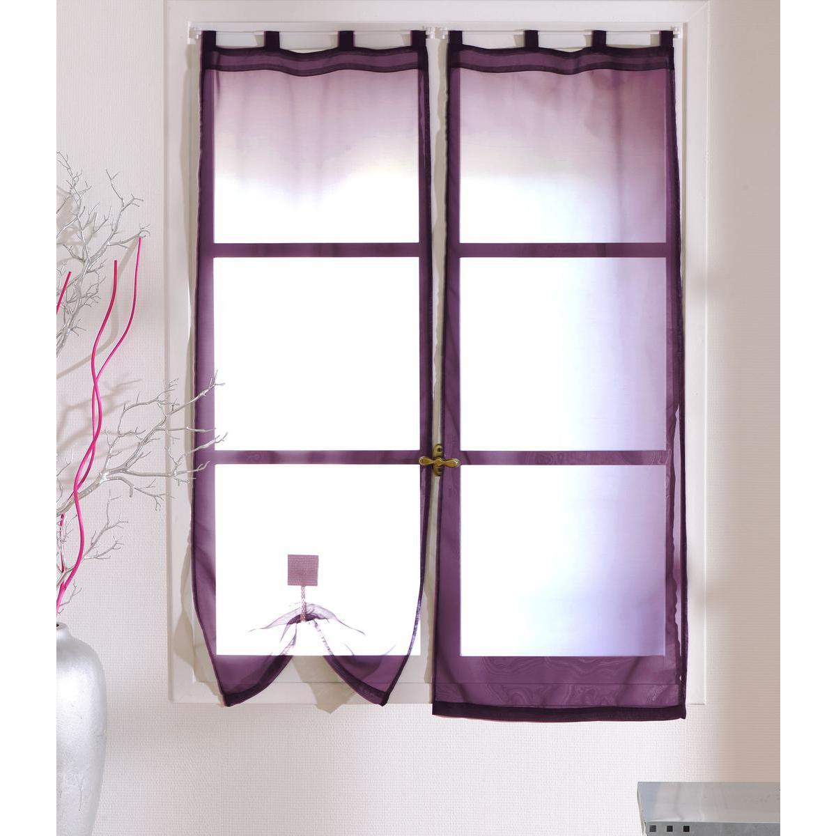 Paire de vitrages - 100% polyester - 70 x 160 cm - Violet aubergine