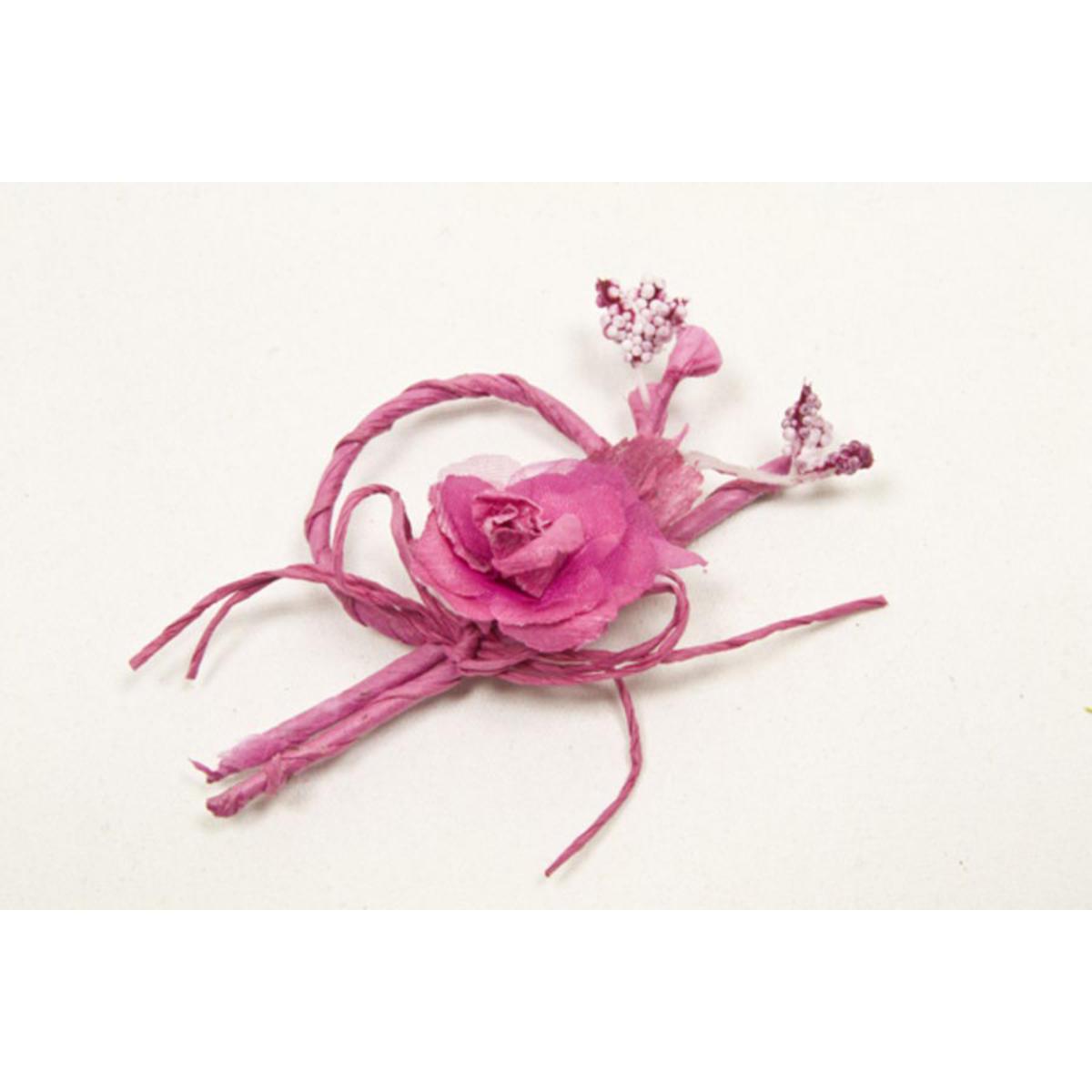Lot de 6 bouquets anneau en osier avec rose en organza - 8 cm - Rose fushia