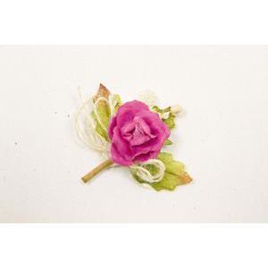 Bouquet naturel autocollant orné d'une rose - Polyester - 6 cm - Rose fushia
