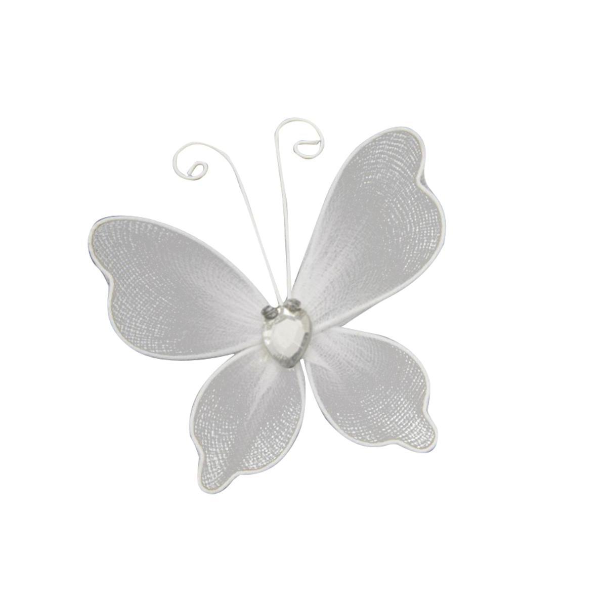 6 papillons décoratifs armature métal - Polyester - 5 x 6 cm - Blanc
