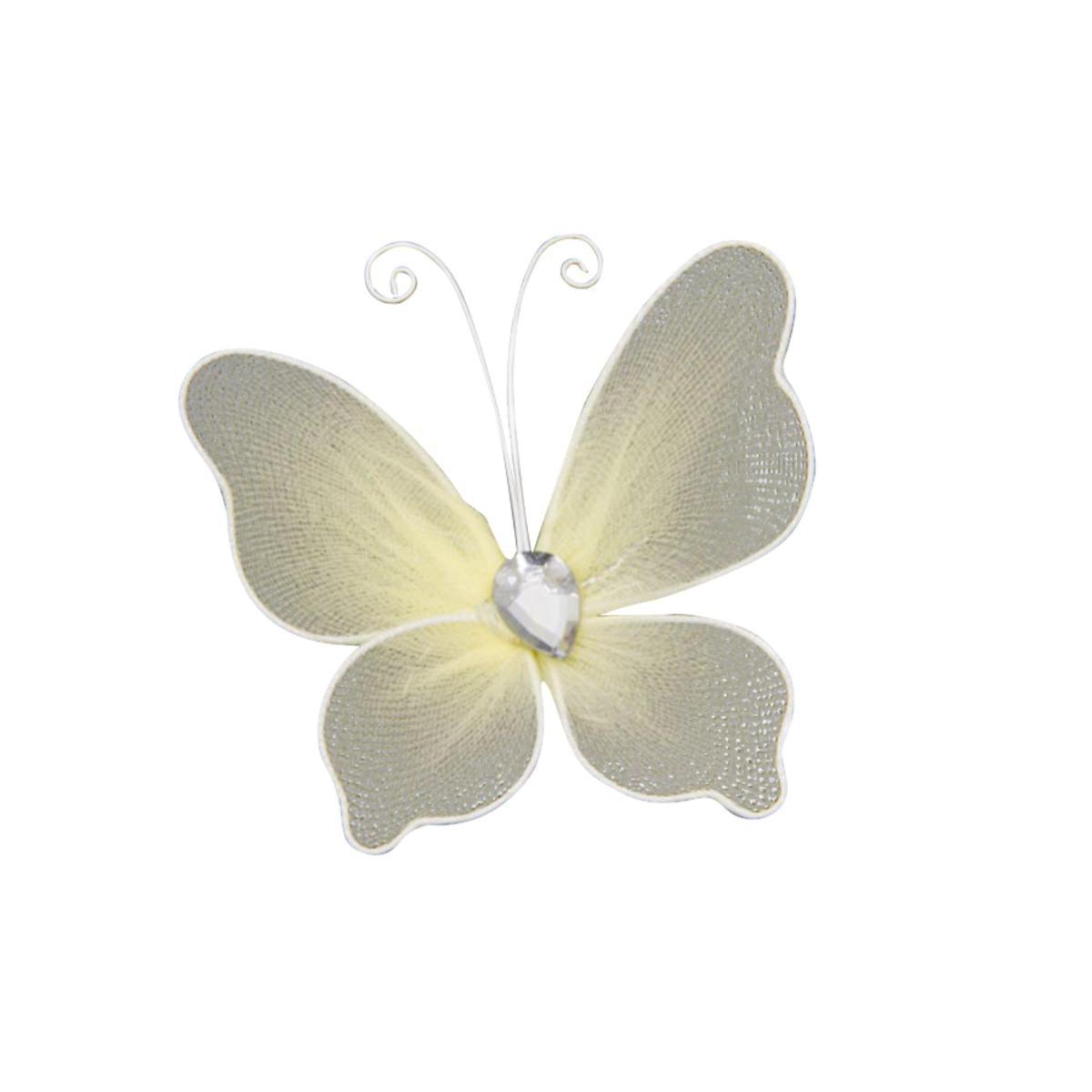 6 papillons décoratifs armature métal - Polyester - 5 x 6 cm - Blanc ivoire