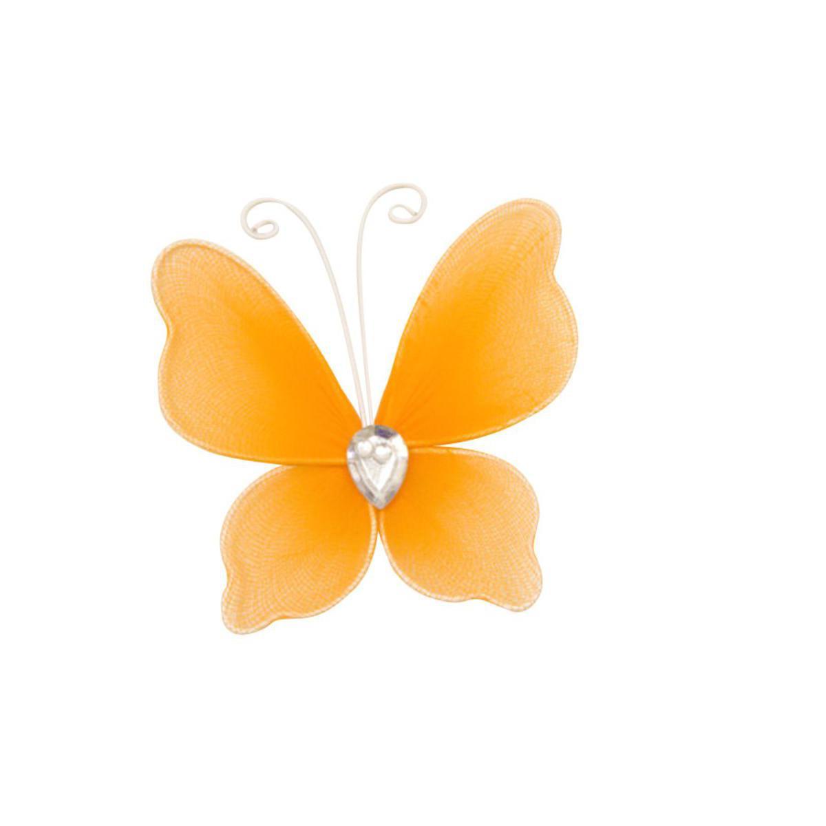 6 papillons décoratifs armature métal - Polyester - 5 x6 cm - Orange