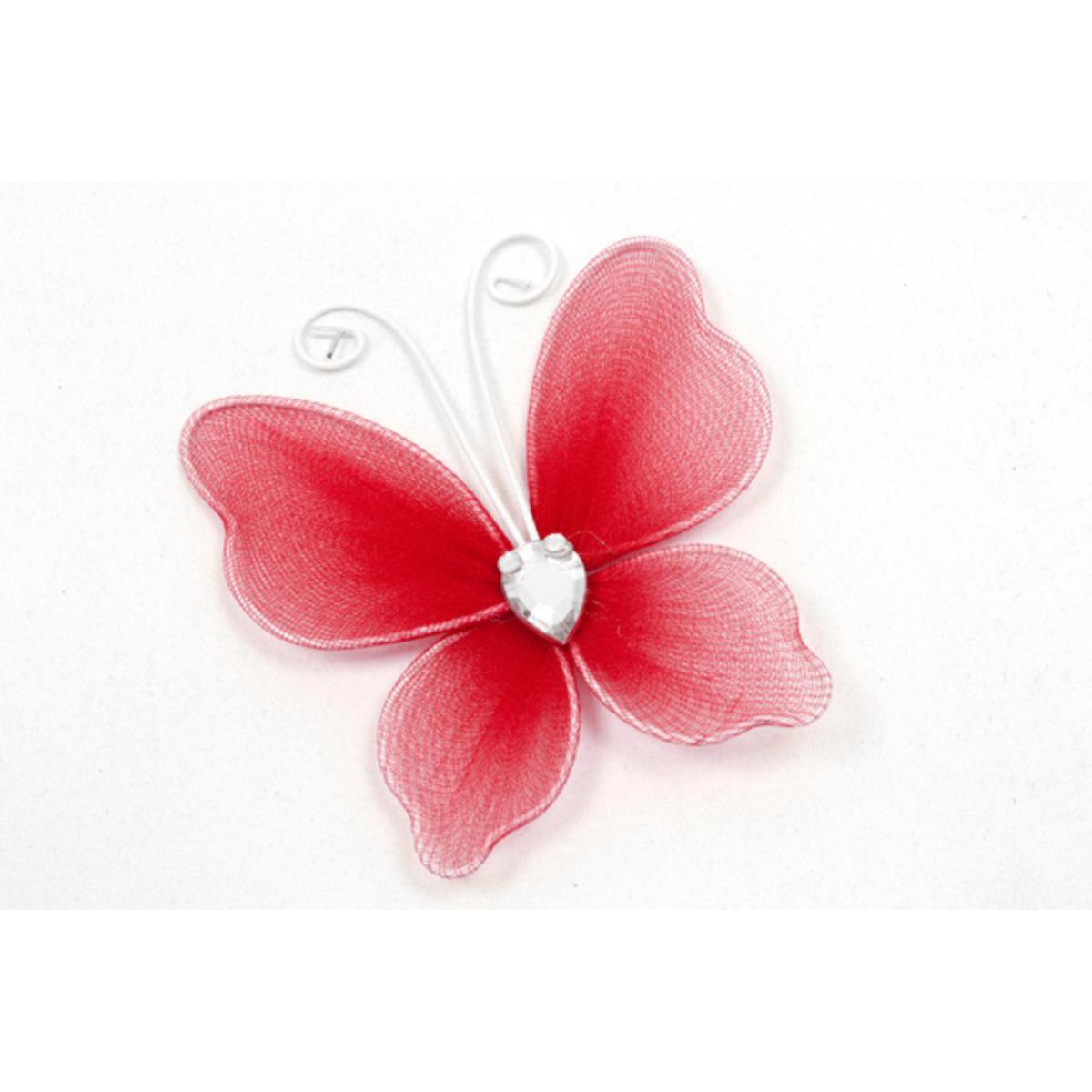 6 papillons décoratifs armature métal - Polyester - 5 x6 cm - Rose