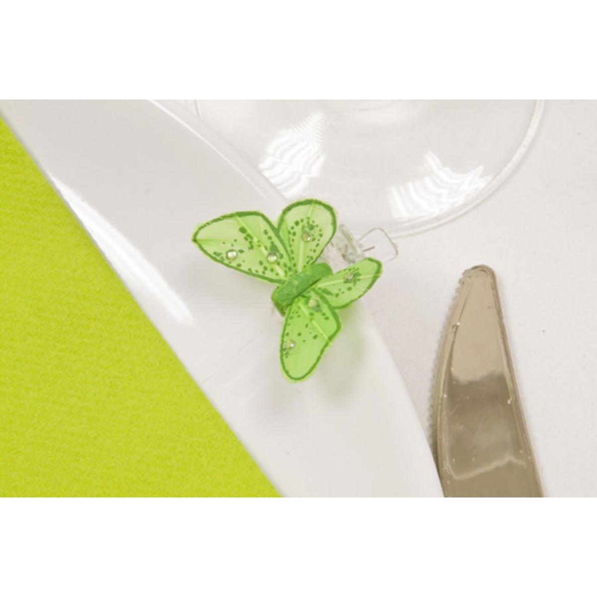 papillon sur pince + strASSIETTES x 4 (2,7 x 3,5cm) menthe