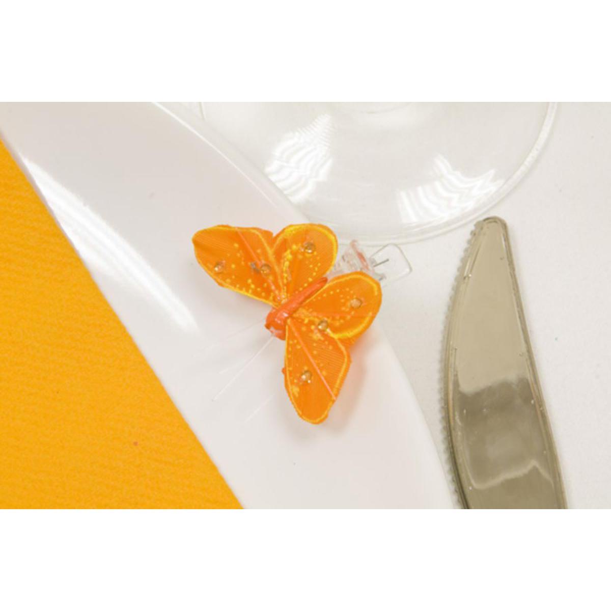 papillon sur pince + strASSIETTES x 4 (2,7 x 3,5cm) orange