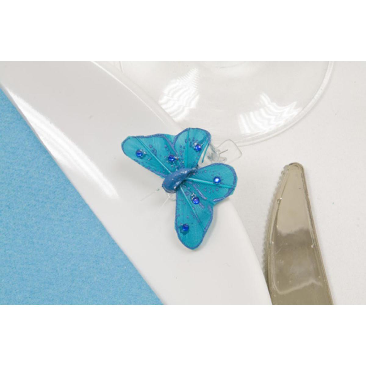 papillon sur pince + strASSIETTES x 4 (2,7 x 3,5cm) turquoise