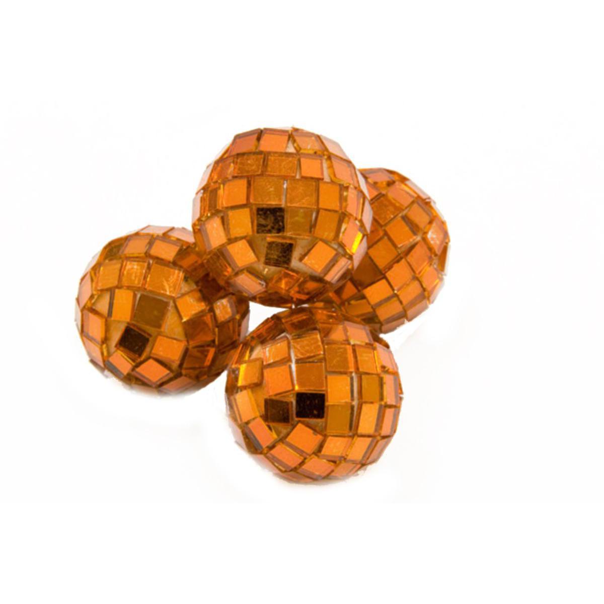 Lot de 4 boules à facettes - Plastique - Diamètre 3,5 cm - Orange