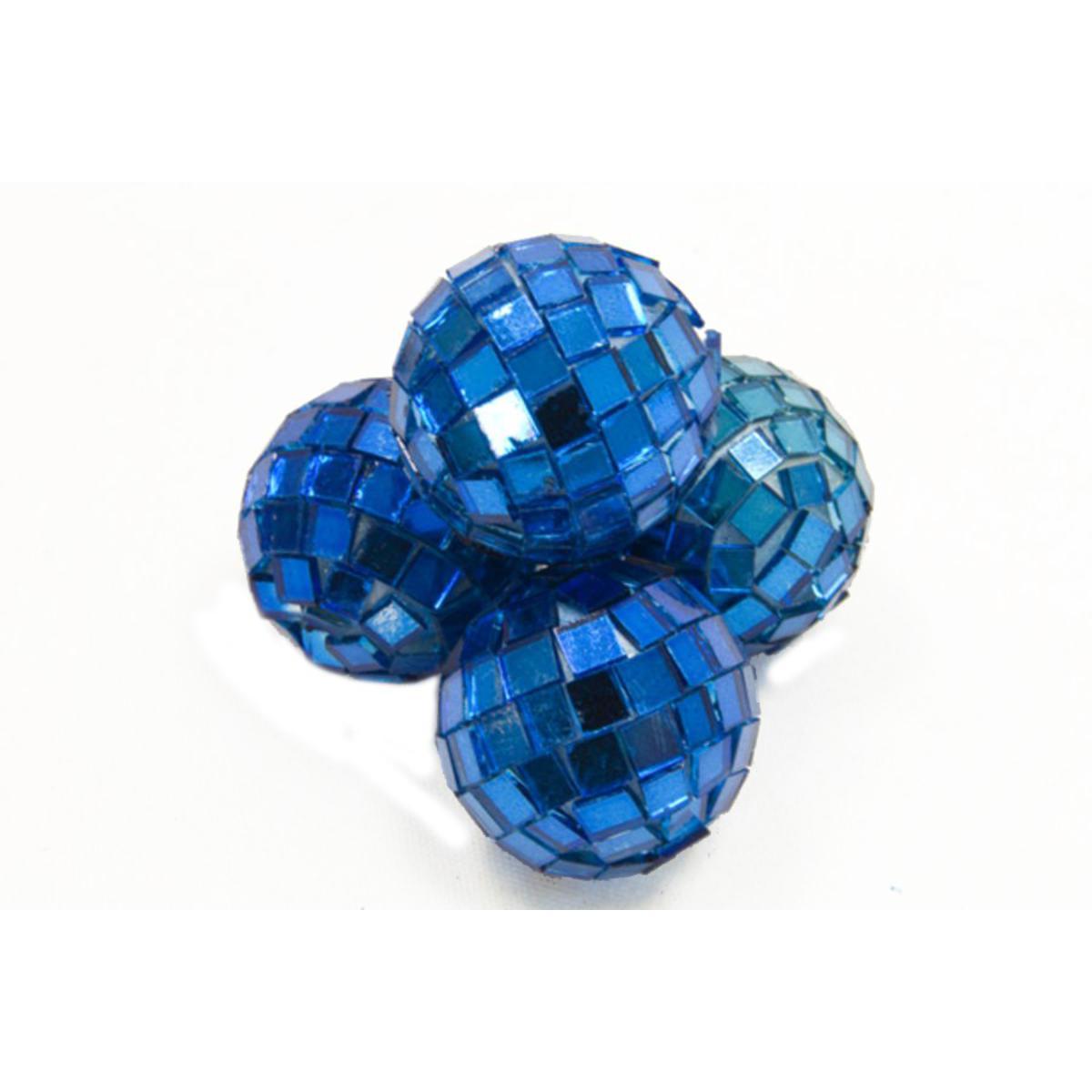 Lot de 4 boules à facettes - Plastique - Diamètre 3,5 cm - Bleu turquoise