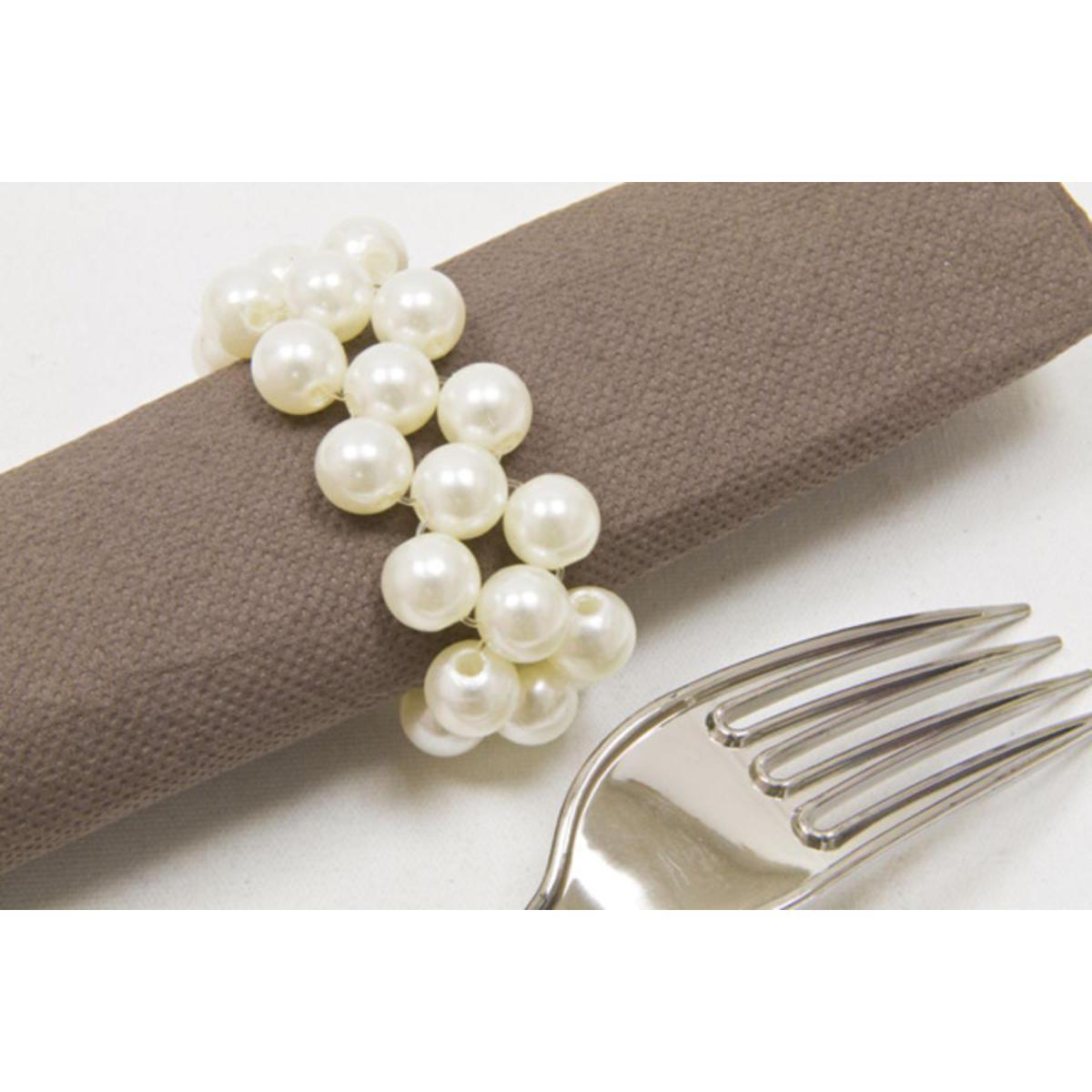 Lot de 2 ronds de serviette en perles - Plastique - 6,5 x 2,5 cm - Blanc ivoire