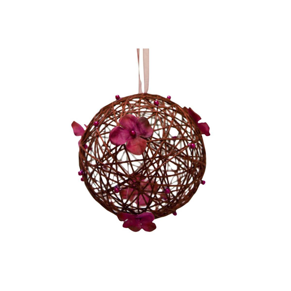 boule decoration a suspendre naturelle 12 cm  bordeaux