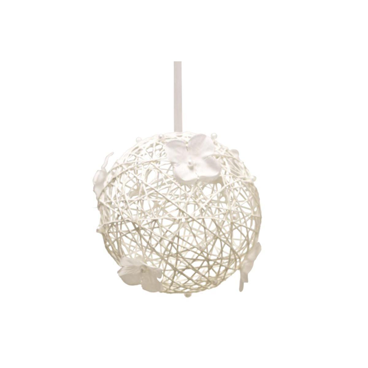 Boule de décoration naturelle à suspendre - Osier - Diamètre 12 cm - Blanc