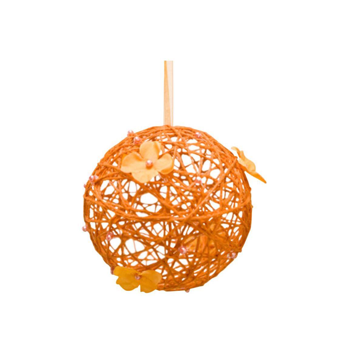 Boule de décoration naturelle à suspendre - Osier - Diamètre 12 cm - Orange