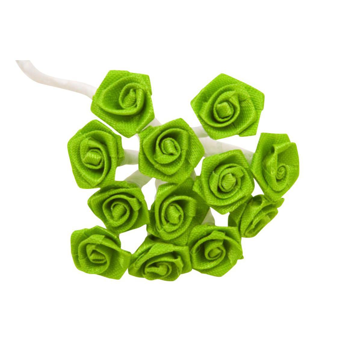 72 mini roses décoratives - Polyester - ø 1,5 cm - Vert menthe