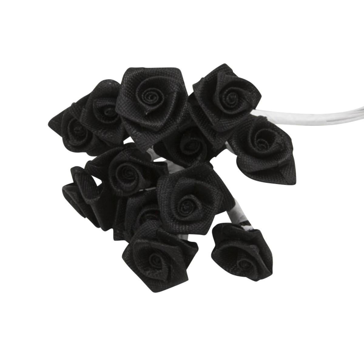 72 mini roses décoratives - Polyester - ø 1,5 cm - Noir