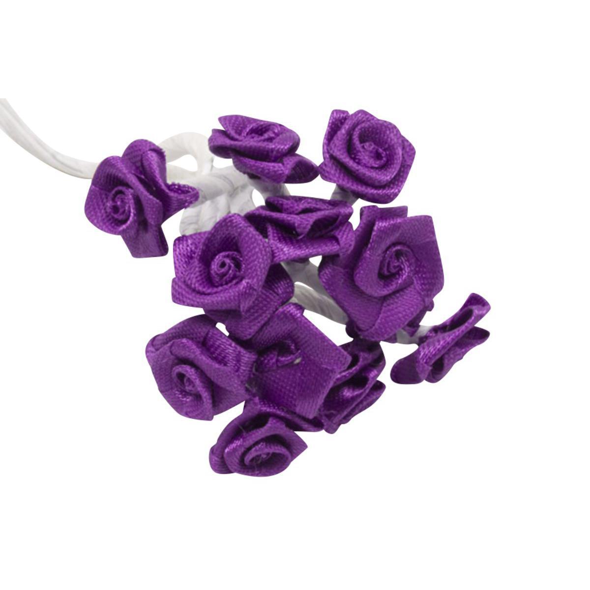 72 mini roses décoratives - Polyester - ø 1,5 cm - Violet prune