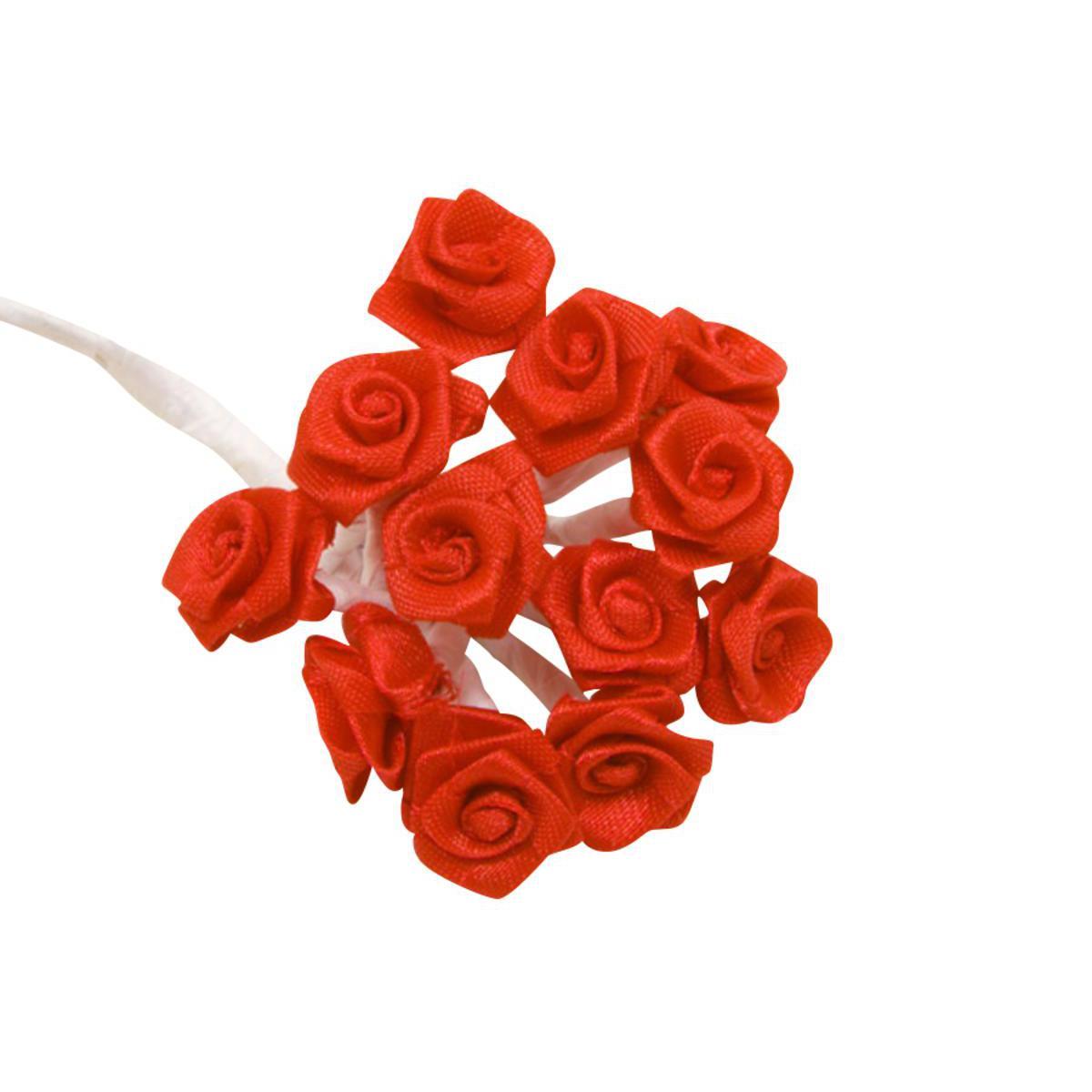 72 mini roses décoratives - Polyester - ø 1,5 cm - Rouge