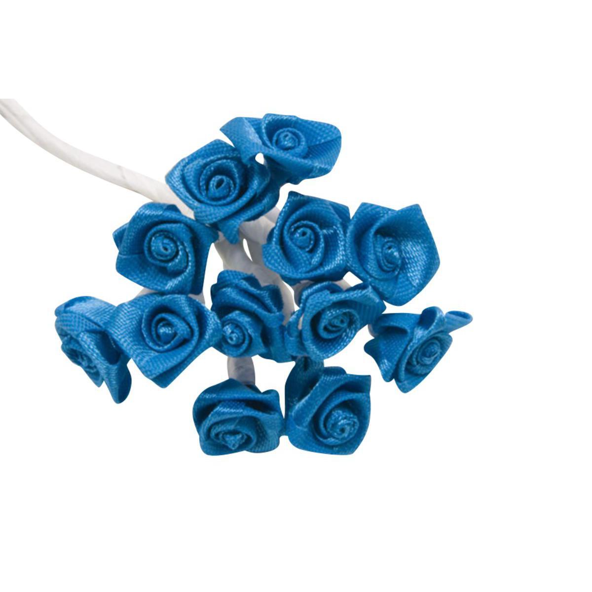 72 mini roses décoratives - Polyester - ø 1,5 cm - Bleu