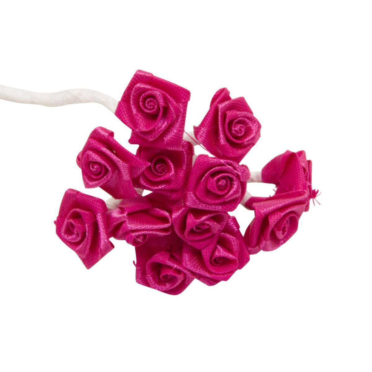 Sachet de 72 mini rosettes - Polyester - Diamètre 1,5 cm - Rose fushia