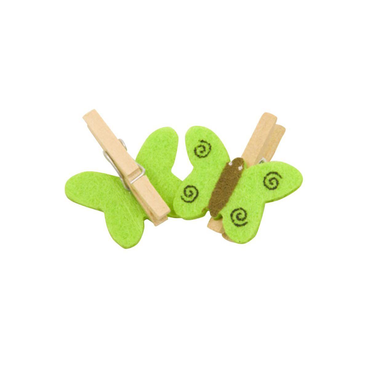 10 pinces décoratives avec papillon - Bois et feutrine - 2,5 x 2,5 cm - Vert menthe