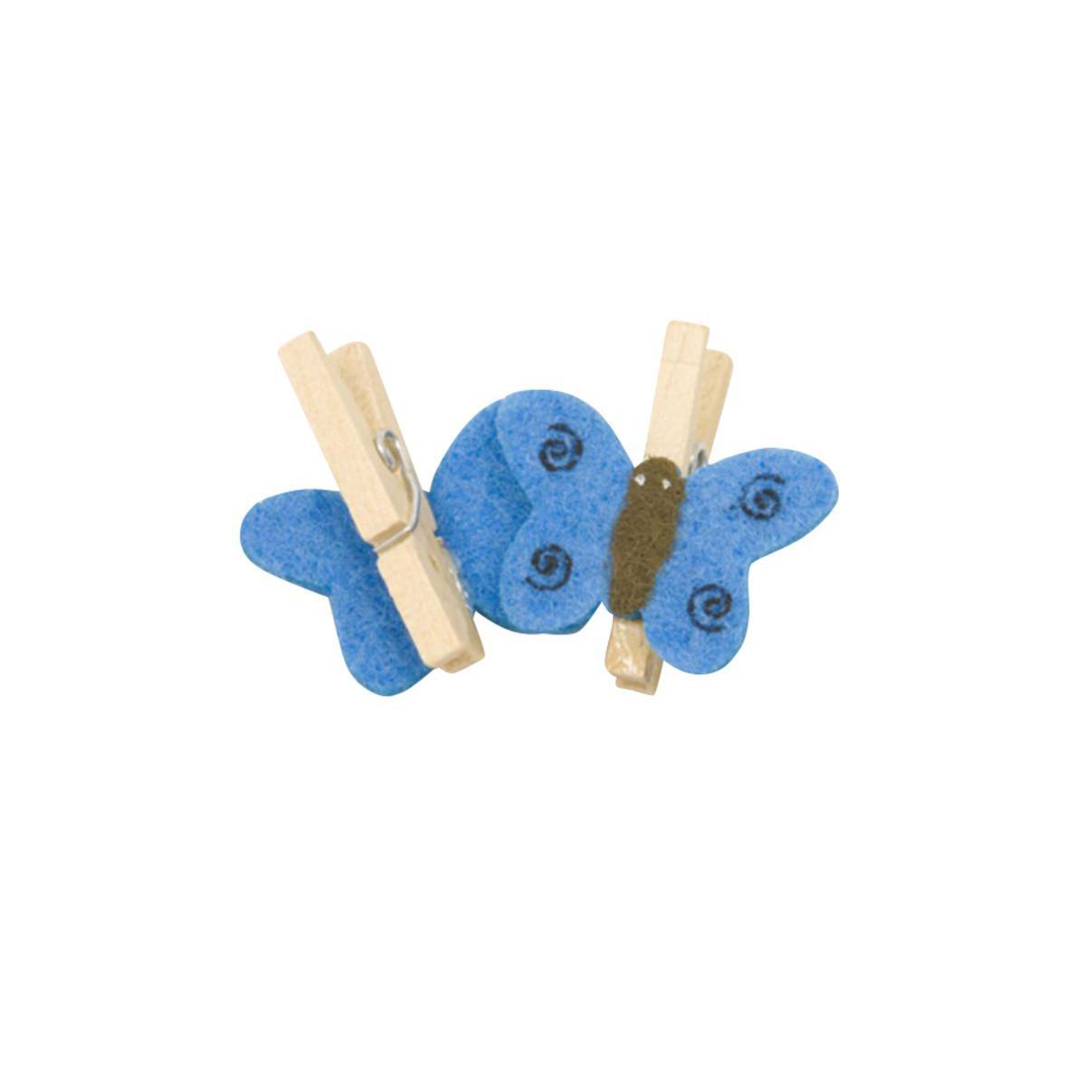 10 pinces décoratives avec papillon - Bois et feutrine - 2,5 x 2,5 cm - Bleu turquoise