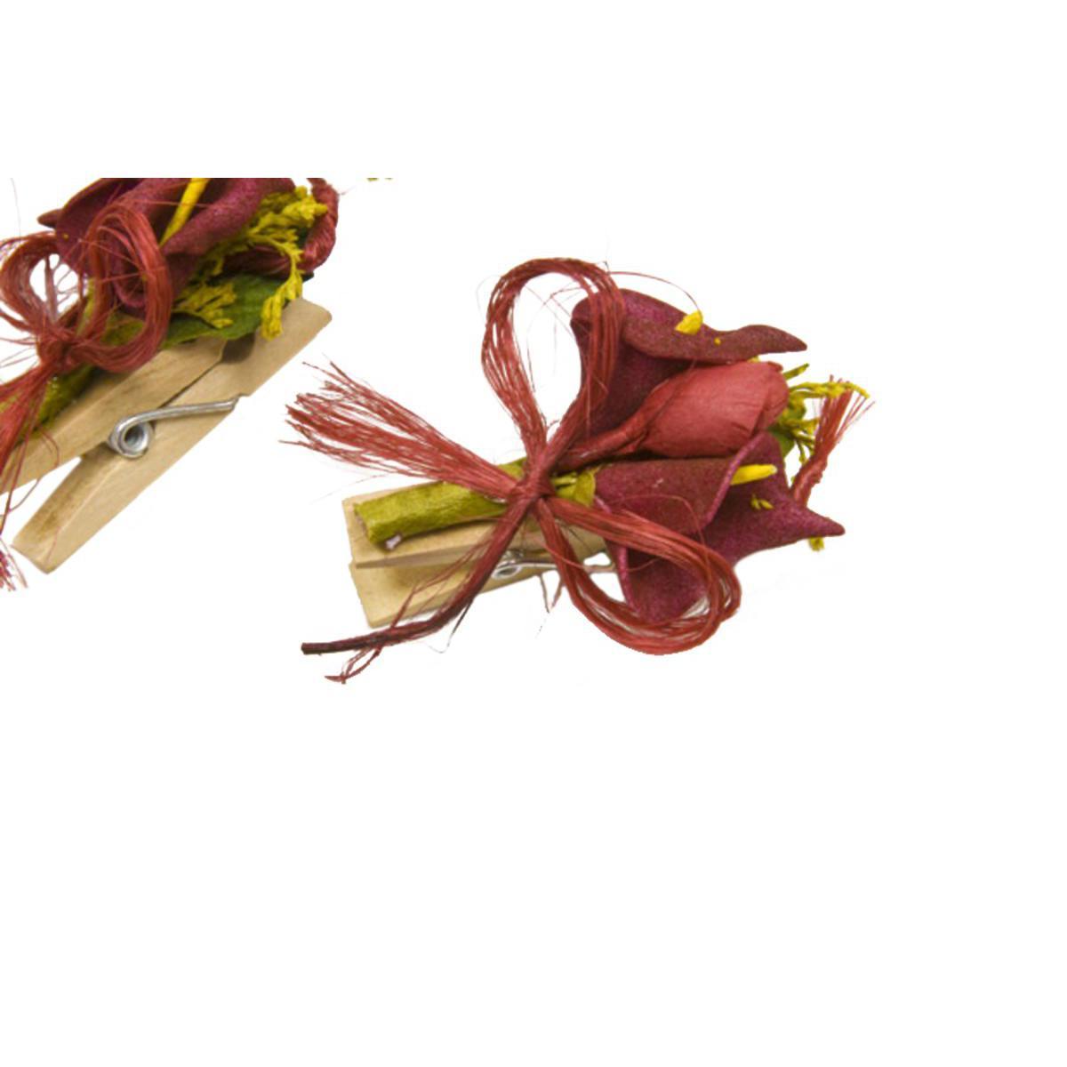 Lot de 6 bouquets d'arums sur pince - Polyester - 5 cm - Rouge bordeaux