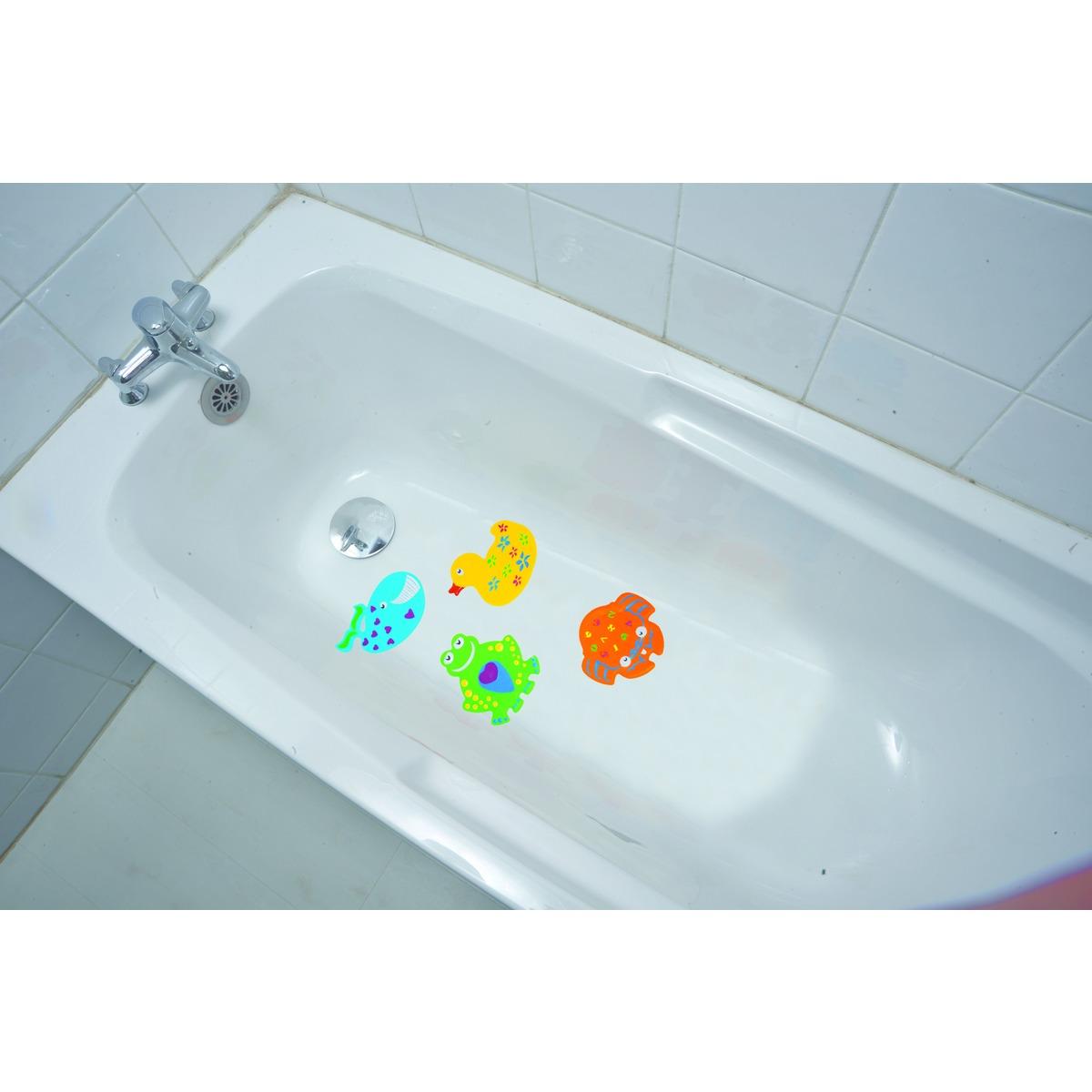 Ensemble de 4 animaux fond de baignoire anti-glisse - 11,5 x 12,5 cm - Multicolore