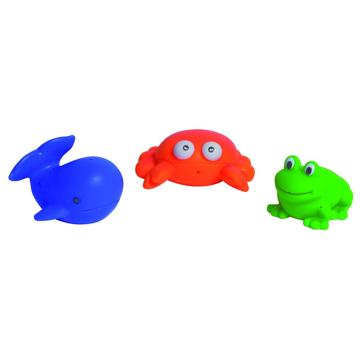 Ensemble de 3 animaux de bain lanceurs d'eau - 6 x 5,5 x 4,5 cm - 8,5 x 6 x 3,5 cm - 7 x 6,5 x 5 cm - Multicolore