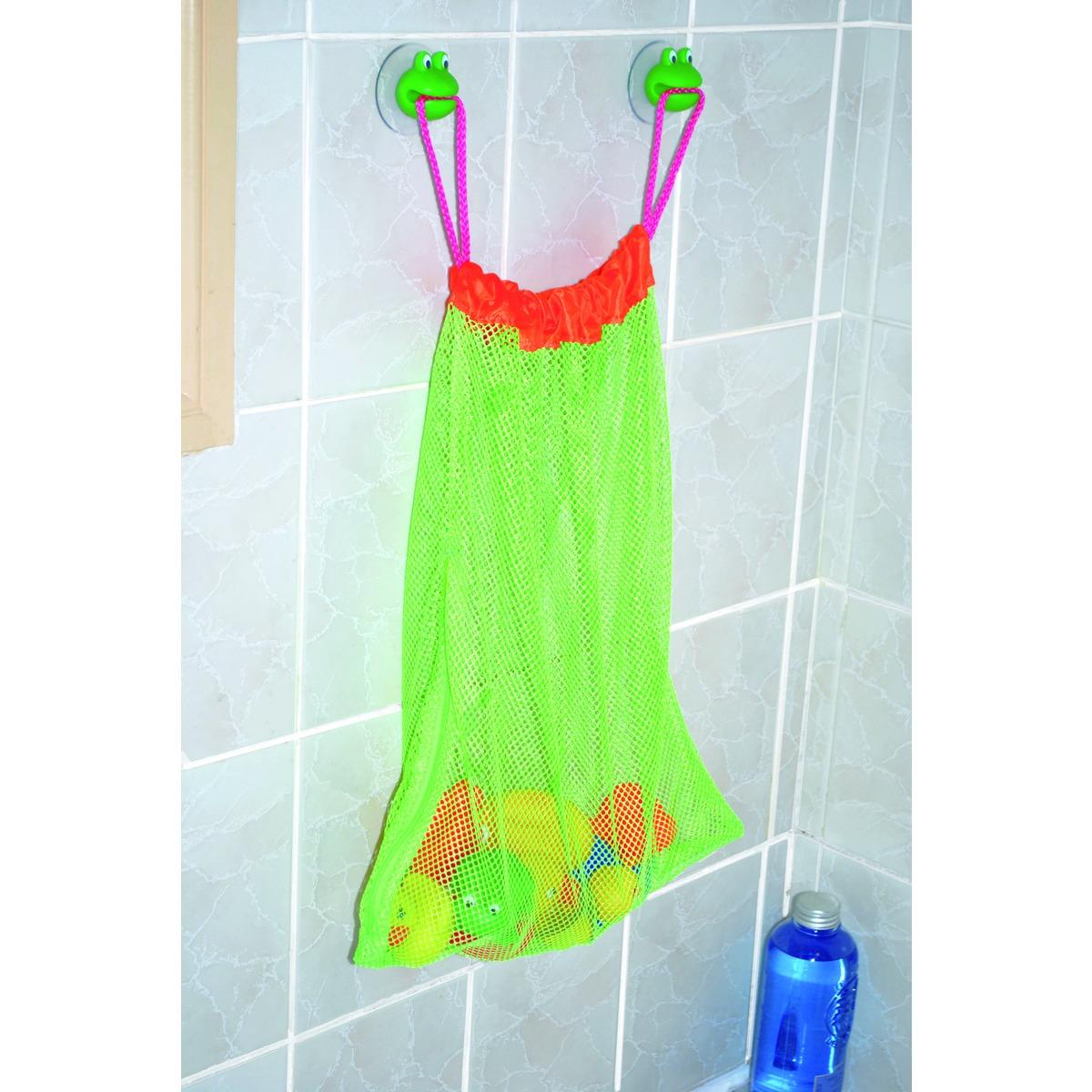 Filet à jouets de bain avec fermeture éclair et ventouses, décor grenouille - 38 x 35 cm - Vert