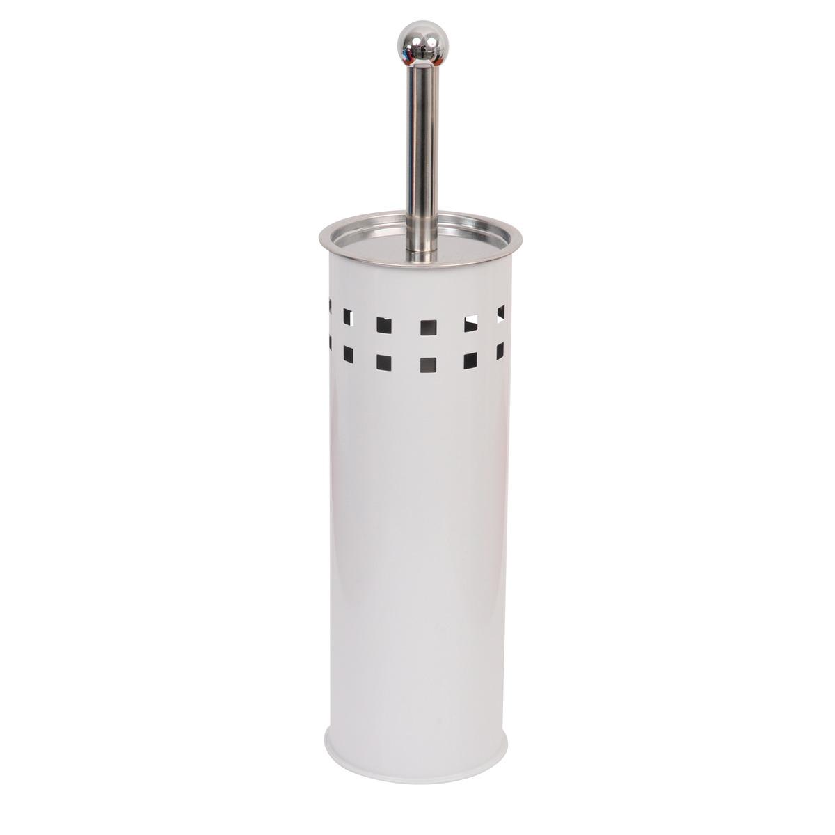 Brosse WC + support en acier inoxydable - Diamètre 9,5 x 37 cm - Blanc