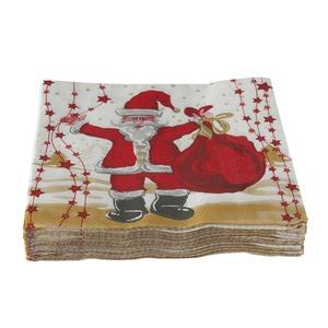 Lot de 20 serviettes en papier motif père Noël - 33 x 33 cm - Rouge, Blanc