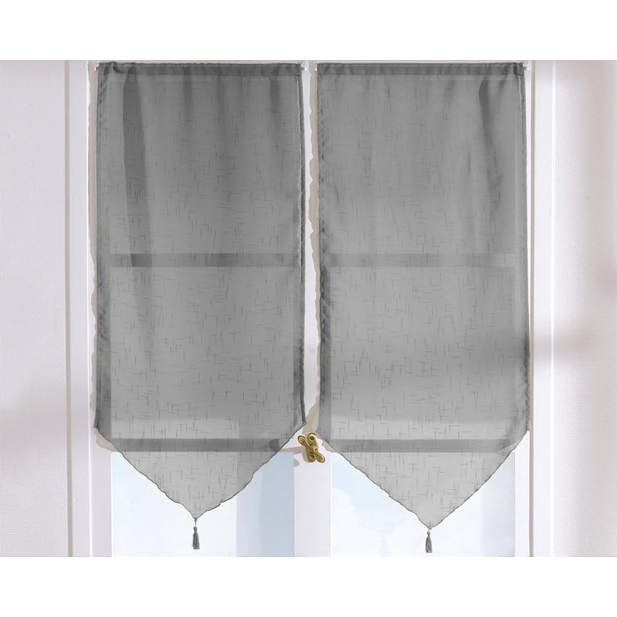 Paire de vitrages - 100% polyester - 60 x 90 cm - Gris