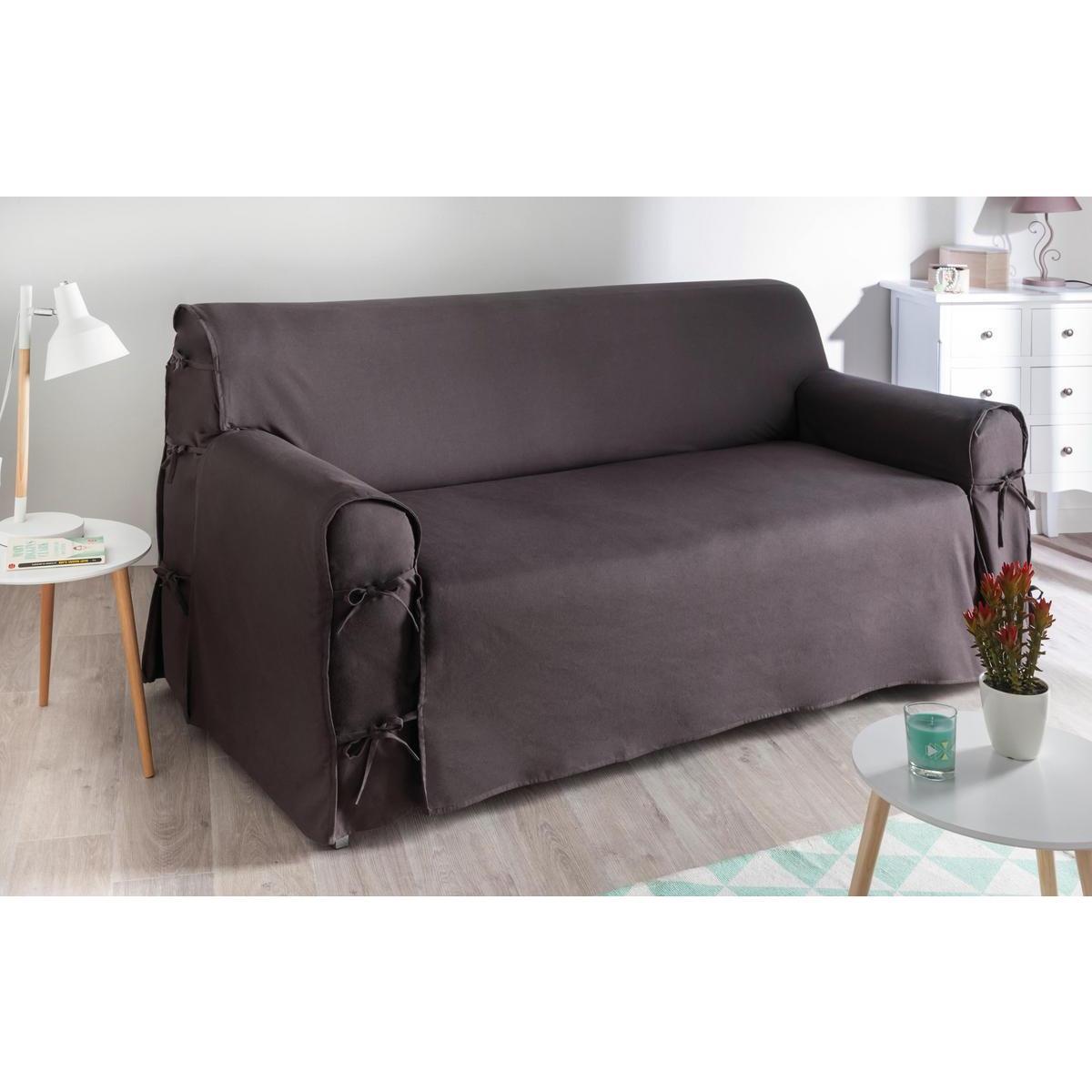 Housse de canapé à nouettes 100 % coton - L 270 x l 205 cm - Gris anthracite