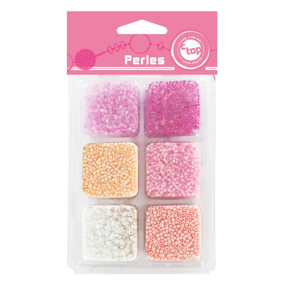 Assortiment perles de rocailles - Plastique - 9 x 2 x 15,5 cm - Rose