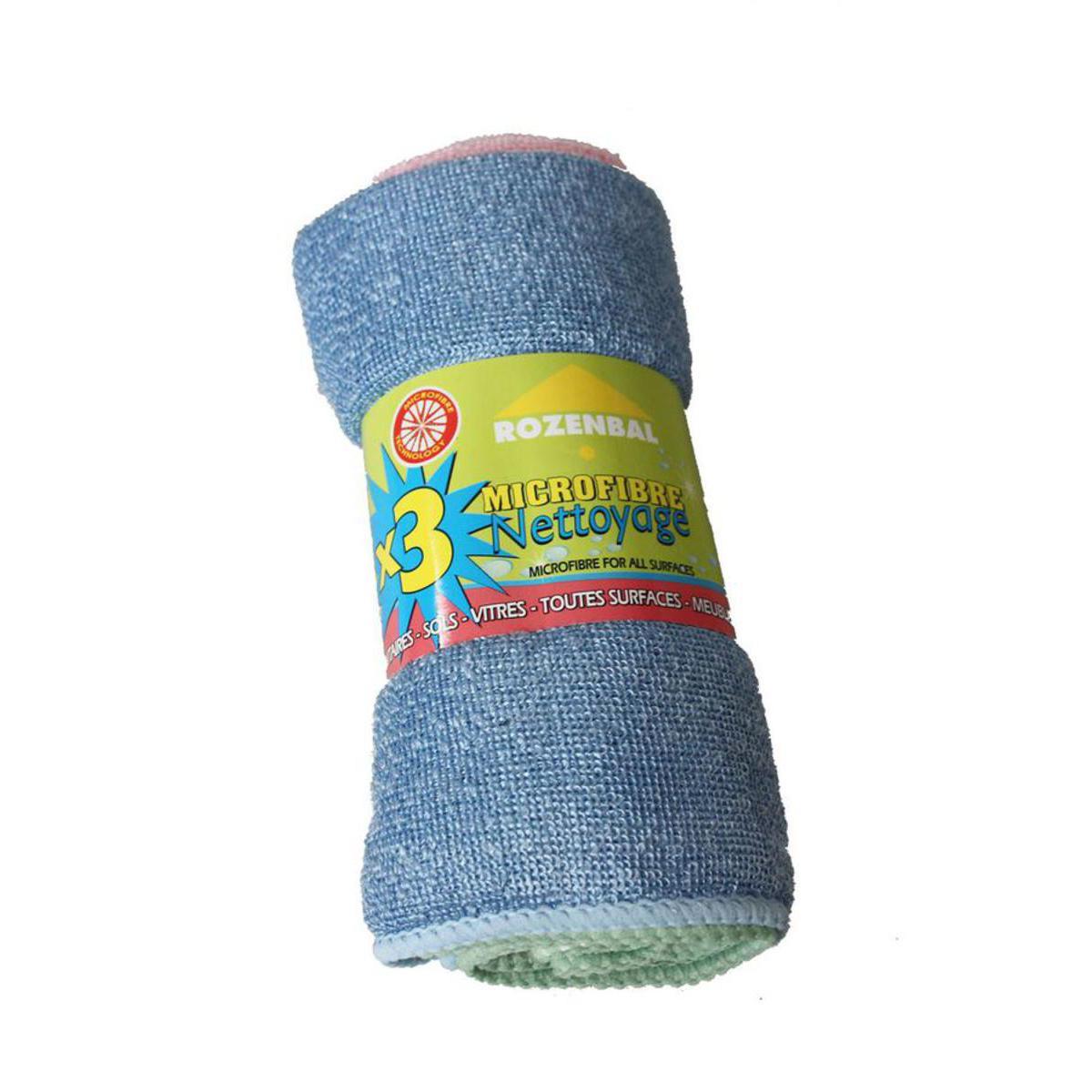 Lot de 3 lavettes microfibre - Polyester et polyamide - 5,5 x 15 x 5,5 cm - Multicolore