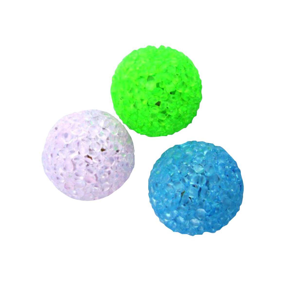 Jouet pour chat balle à facette - Plastique - D 3,5 cm - Bleu, rose et vert