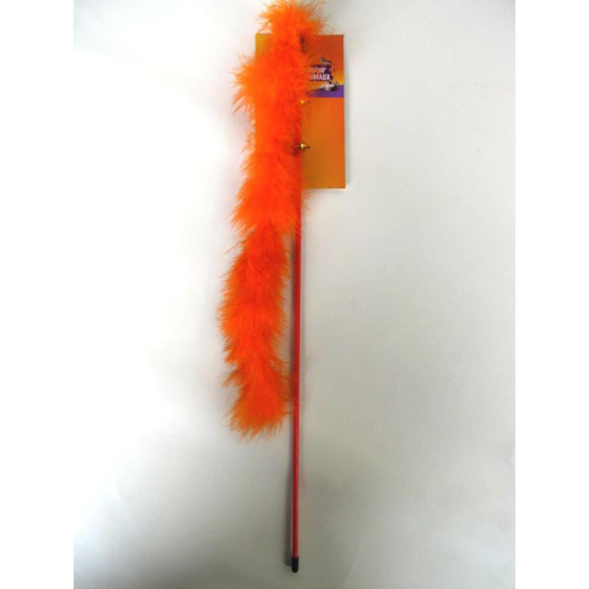 Jouet pour chat plumeau - Plastique et tissu - 0,4 x 51 cm - Orange, bleu et rouge