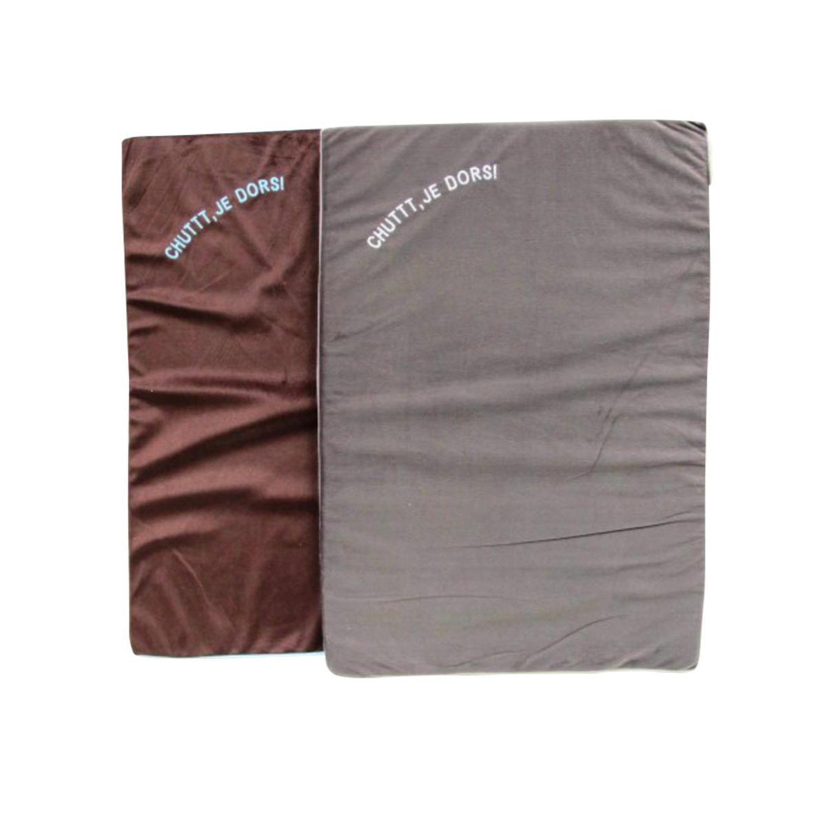 Coussin rectangle velours - Tissu - 90 x 60 x H 4 cm - Gris, bleu et marron