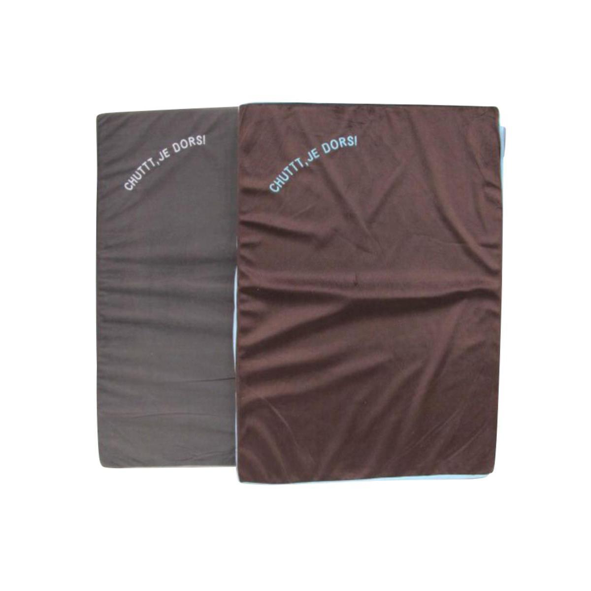 Coussin rectangle velours - Tissu - 100 x 70 x H 4 cm - Gris, bleu et marron