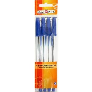 Stylo-bille x 4 bleu pointe moyenne