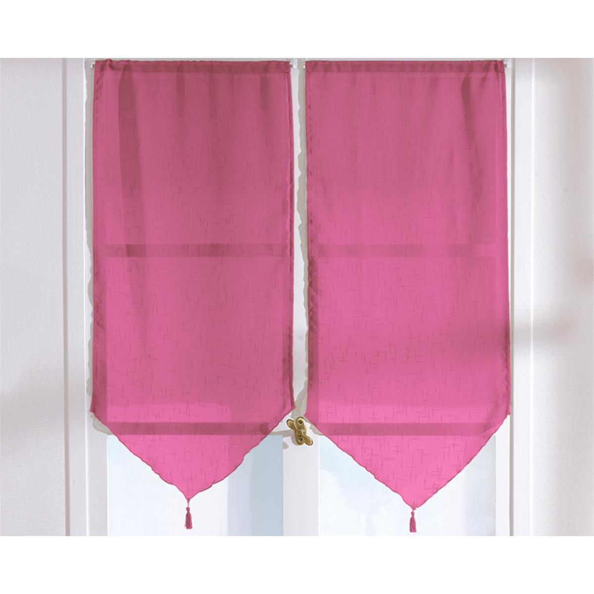 Paire de vitrages - 100% polyester - 60 x 90 cm - Rose