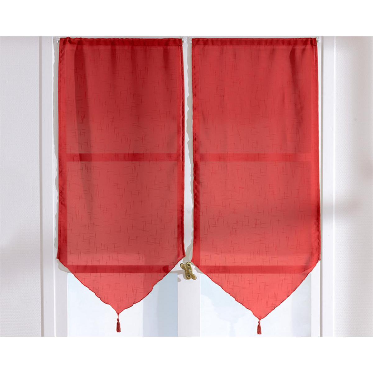Paire de vitrages - 100% polyester - 60 x 120 cm - Rouge