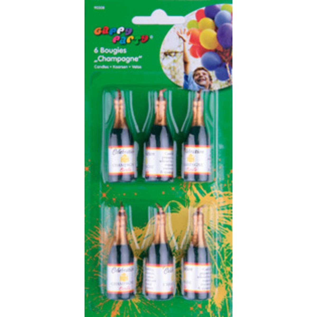 Lot de 6 bougies bouteille de champagne en cire - 9 x 18,5 cm - Multicolore