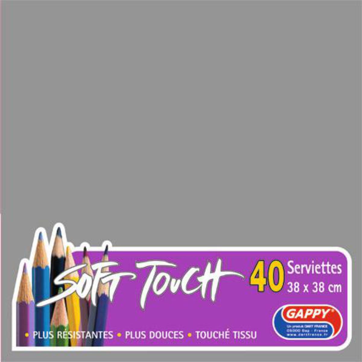 Lot de 40 serviettes Soft Touch Gappy 2 plis - 38 x 38 cm - Pure Ouate de Cellulose - Gris acier