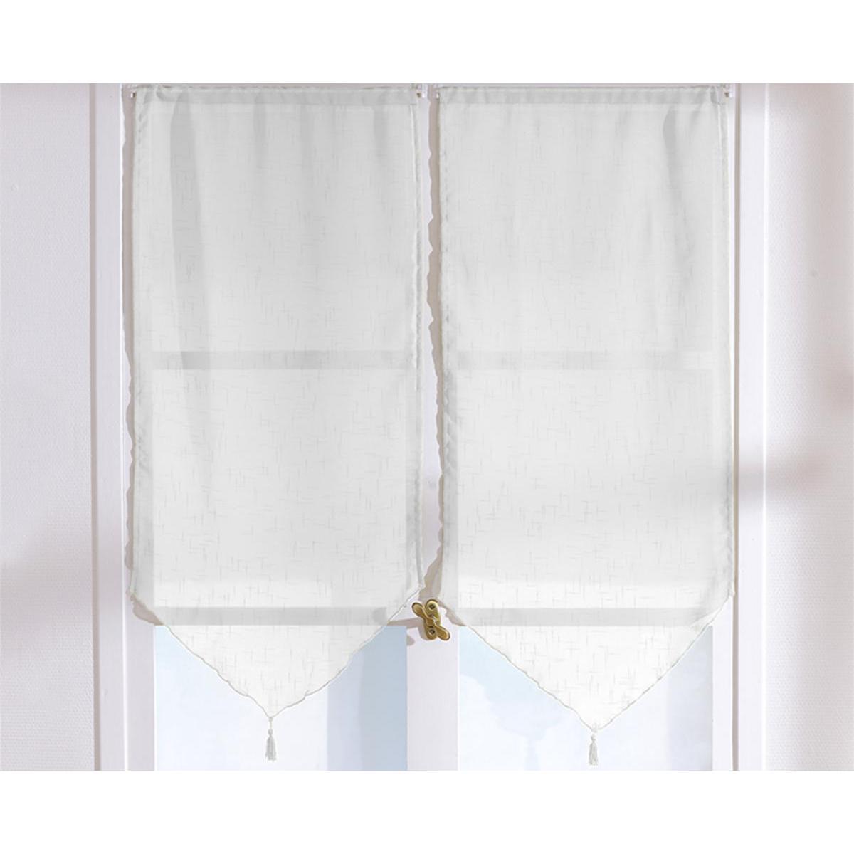 Paire de vitrages - 100% polyester - 60 x 160 cm - Blanc