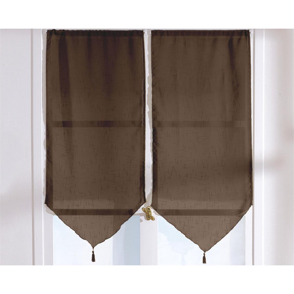 Paire de vitrages - 100% polyester - 60 x 160 cm - Marron