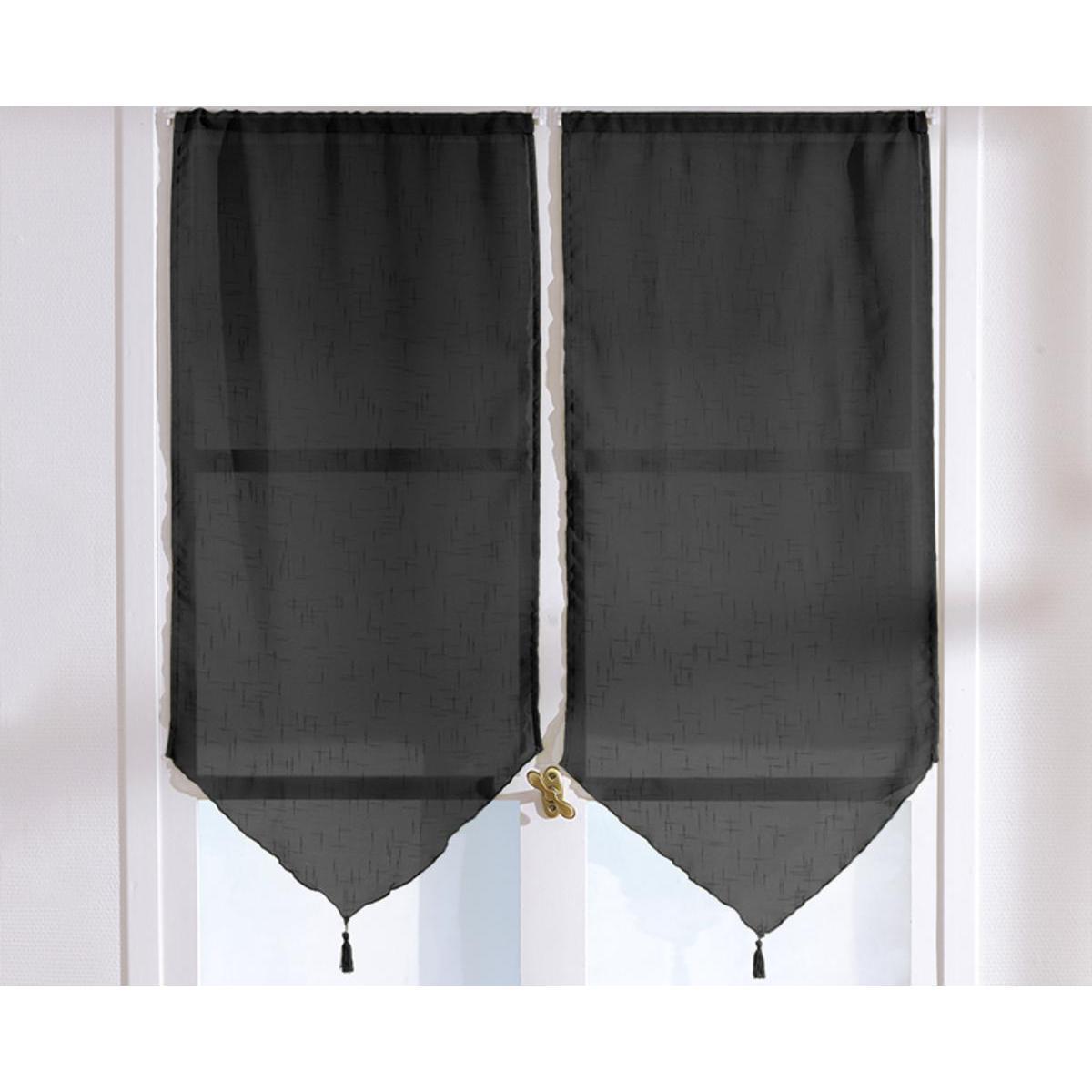 Paire de vitrages - 100% polyester - 60 x 160 cm - Noir