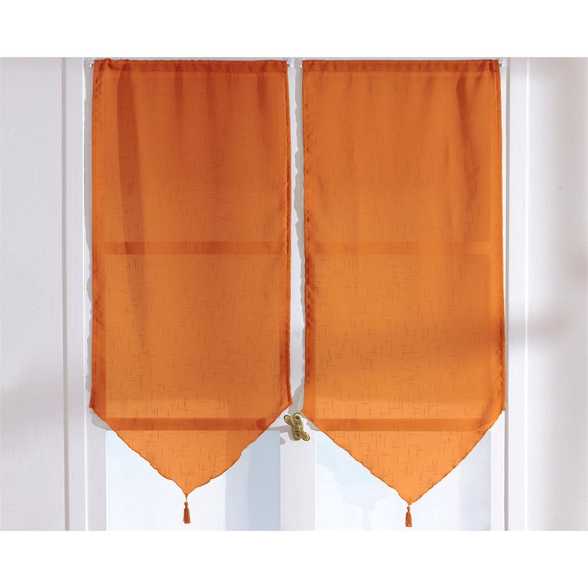 Paire de vitrages - 100% polyester - 60 x 160 cm - Orange