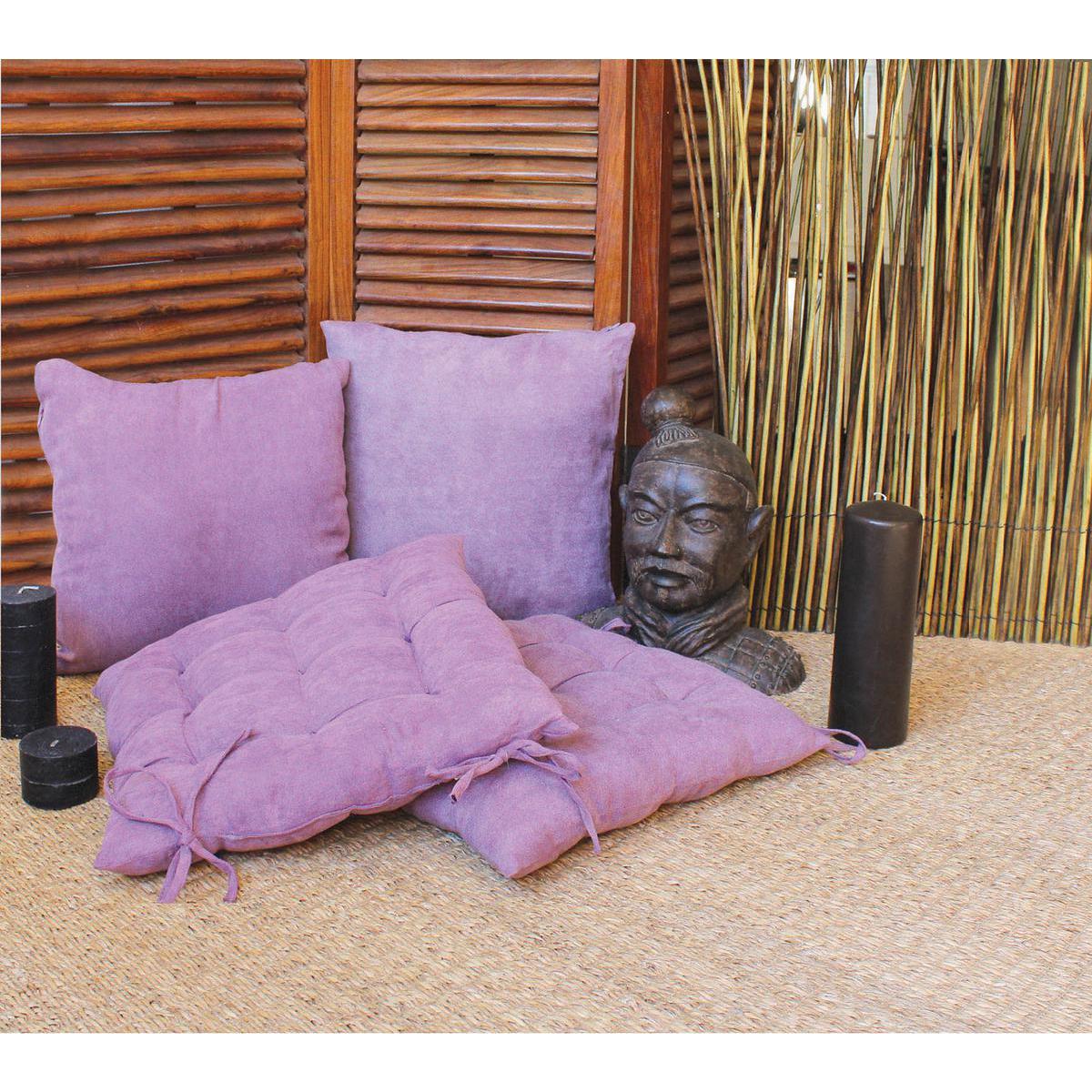 Galette de chaise à rabats - 100% polyester - 40 x 40 cm - Violet