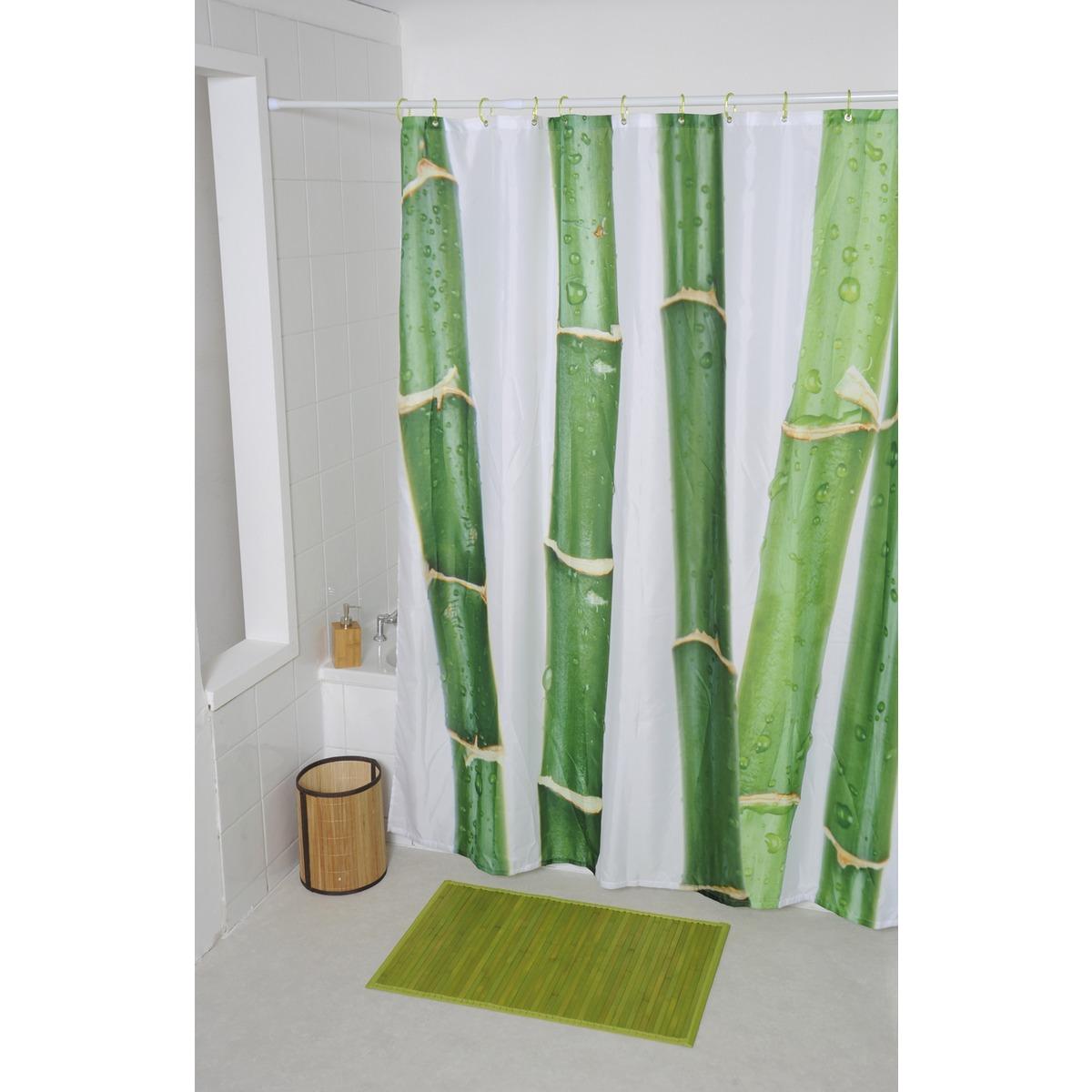 Rideau de douche 100% polyester collection Ecobio - 180 x 200 cm - Blanc, vert